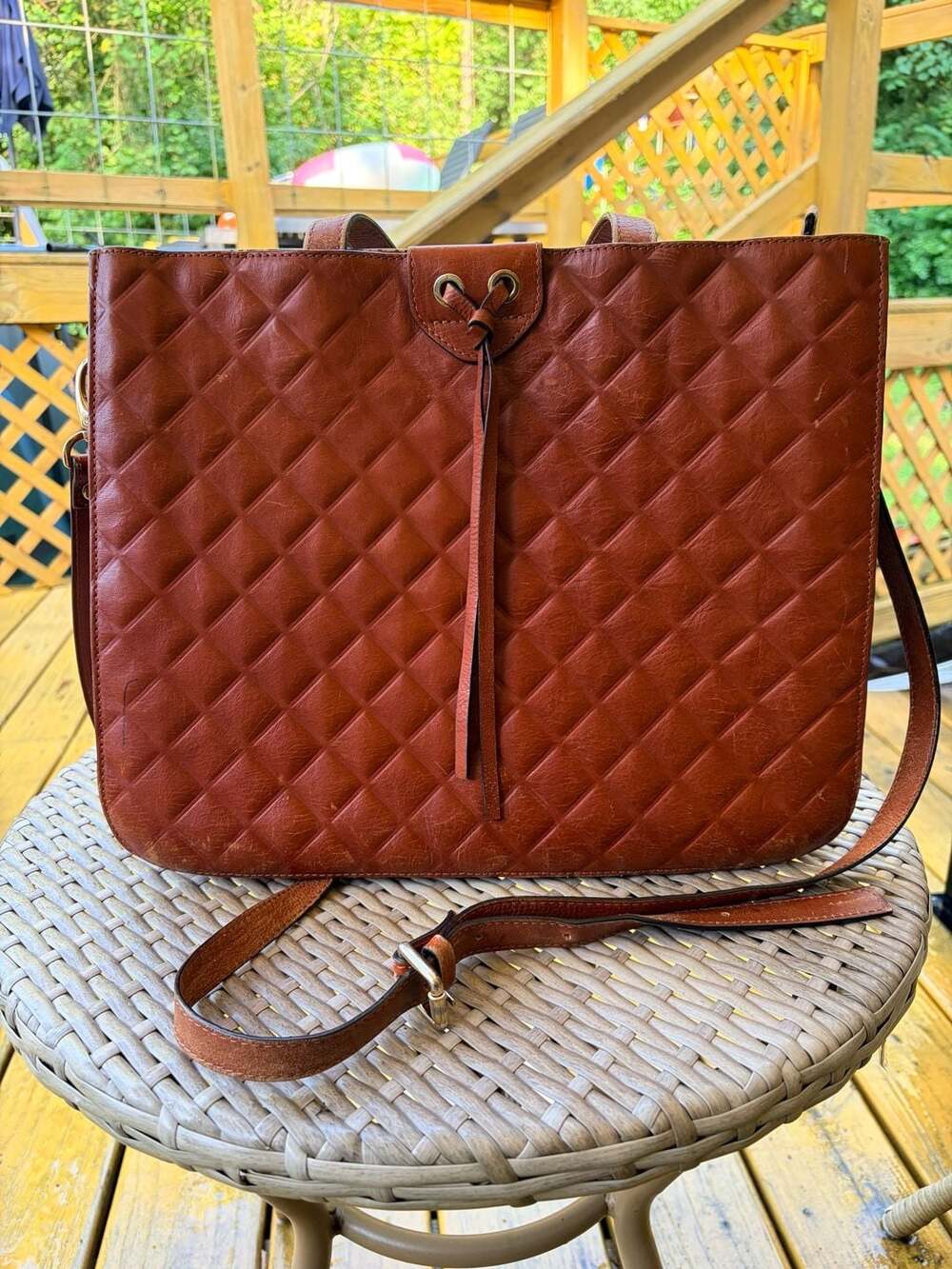 A. Bellucci Italian Brown Quilted Leather Tote Handbag Shoulder Bag